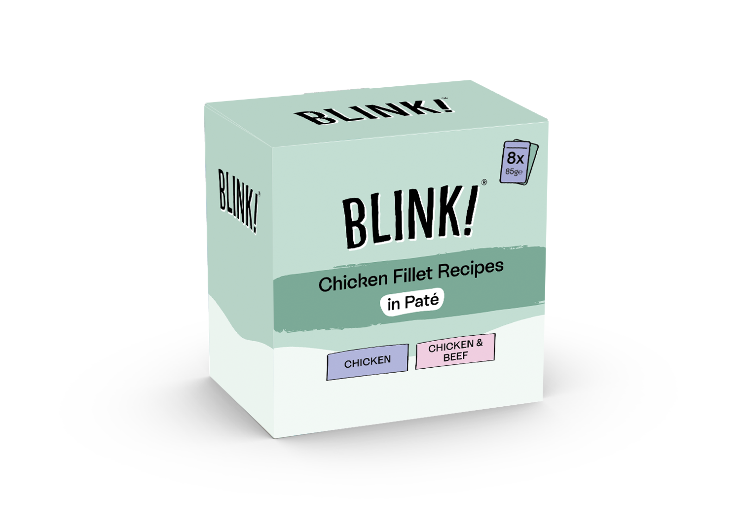 Box of Blink! Chicken Fillet Recipes in Pate on a white background